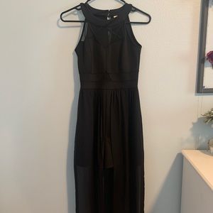 Semi formal back dress with shorts and long skirt